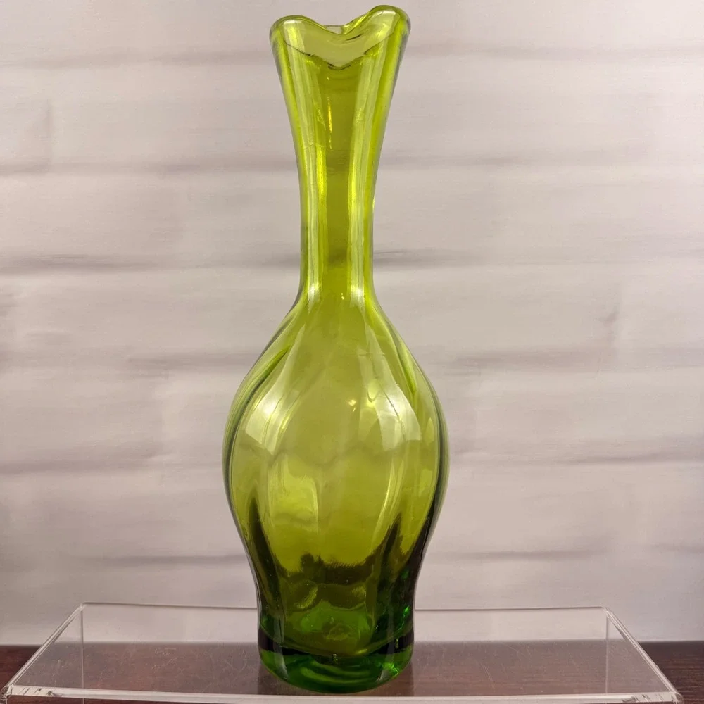 Blenko 64D Olive Green Glass Vase Joel Myers Mid Century